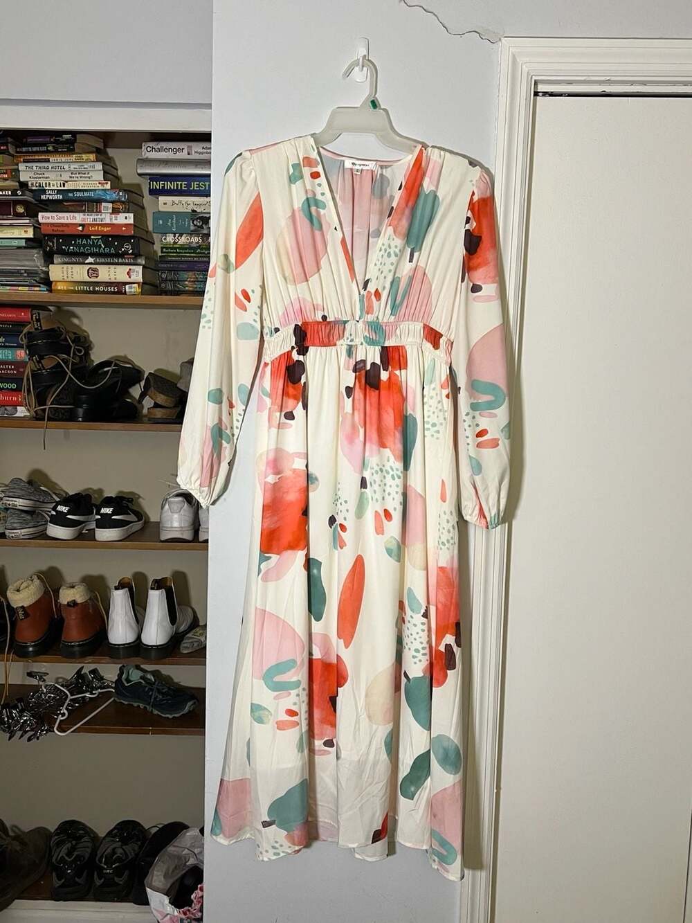 Maxigerui Abstract Print Long Sleeve Maxi Dress Size L